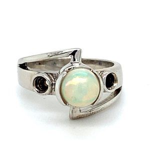 White Opal 1.75ct Platinum Finish Silver Ring